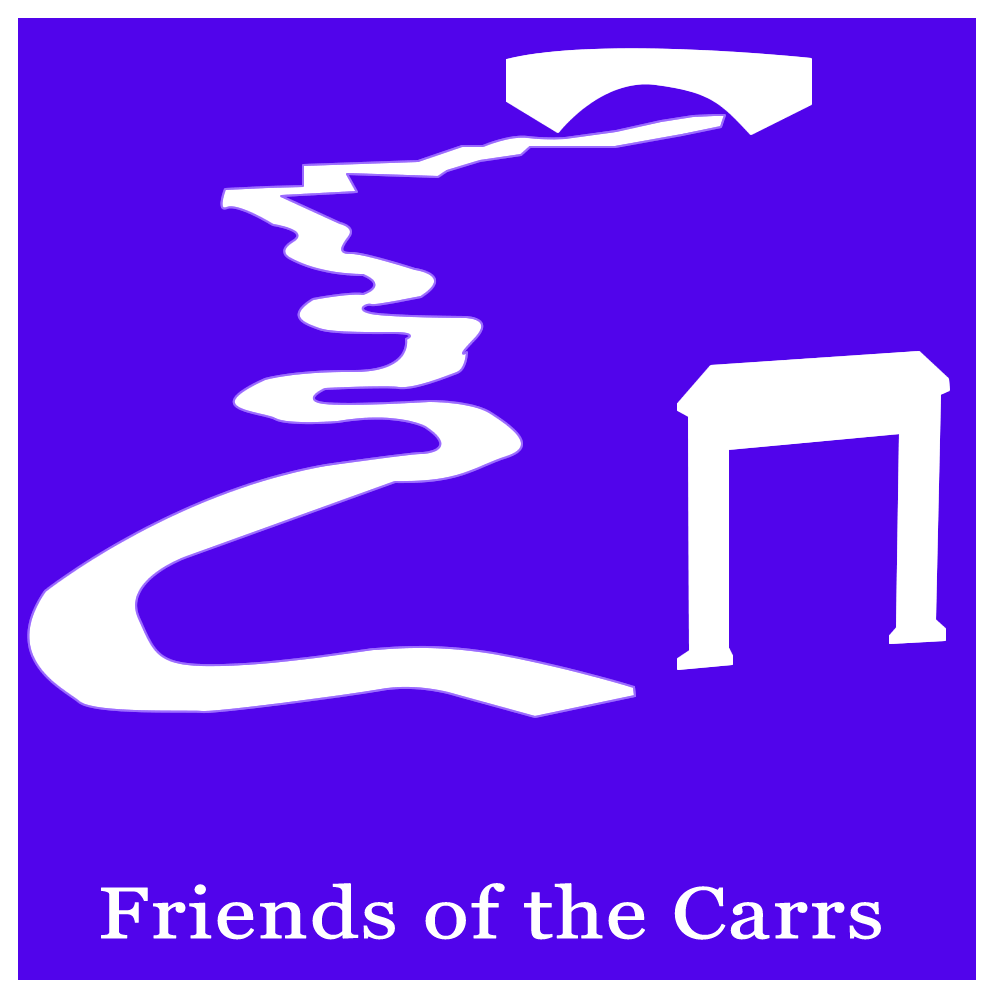 Logo of 'Friends of the Carrs' featuring stylized white elements against a purple background.